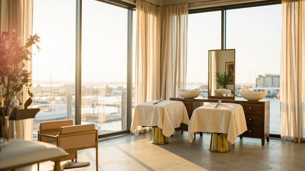The Seaport Salon interior bathed in late afternoon harbor light